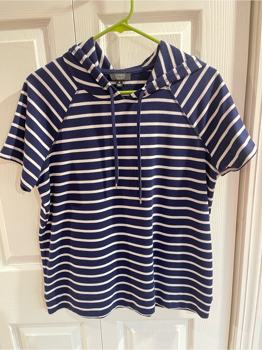 Jones New York Striped Short Sleeve Sweatshirt Hooded M